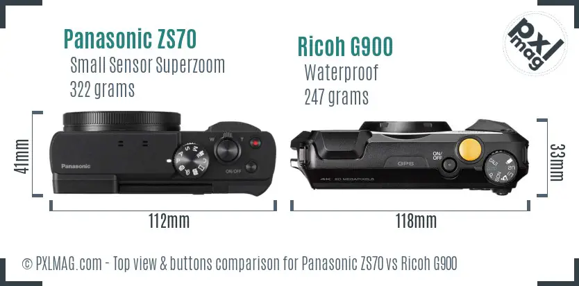 Panasonic ZS70 vs Ricoh G900 top view buttons comparison