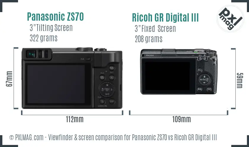 Panasonic ZS70 vs Ricoh GR Digital III Screen and Viewfinder comparison