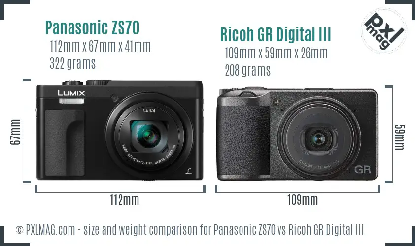 Panasonic ZS70 vs Ricoh GR Digital III size comparison