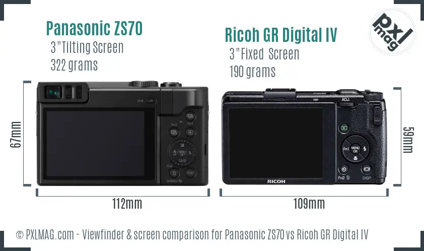 Panasonic ZS70 vs Ricoh GR Digital IV Screen and Viewfinder comparison