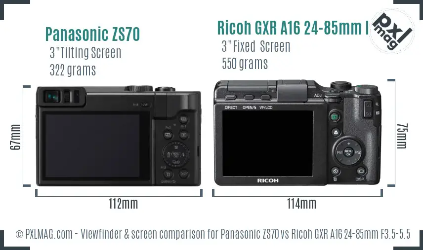 Panasonic ZS70 vs Ricoh GXR A16 24-85mm F3.5-5.5 Screen and Viewfinder comparison