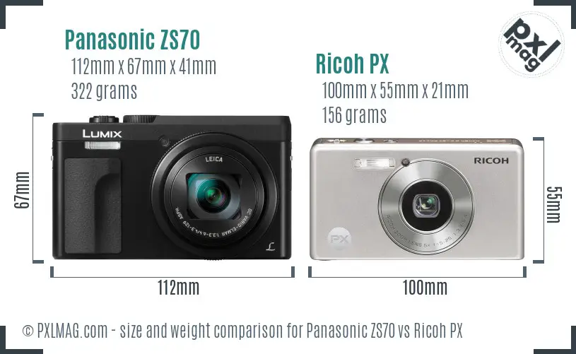 Panasonic ZS70 vs Ricoh PX size comparison Panasonic ZS70 vs Ricoh PX size comparison