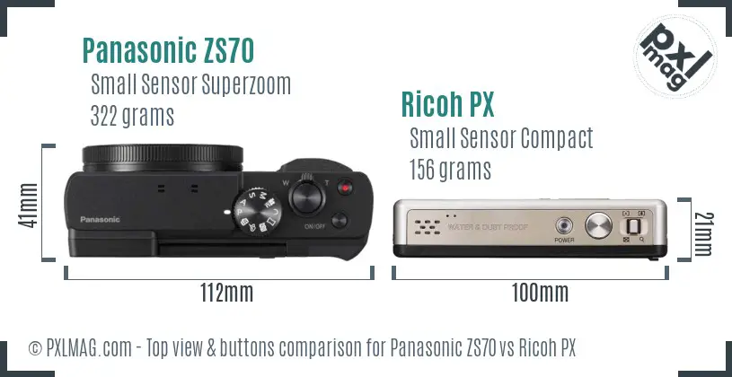 Panasonic ZS70 vs Ricoh PX top view buttons comparison Panasonic ZS70 vs Ricoh PX top view buttons comparison