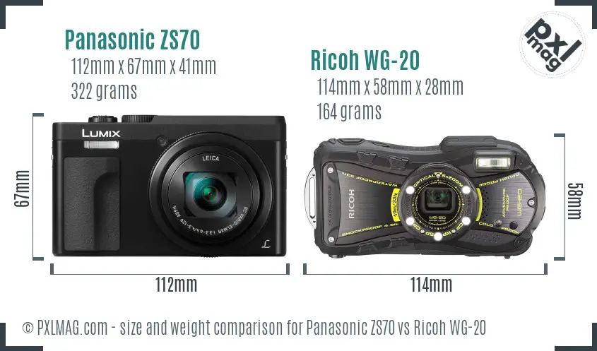 Panasonic ZS70 vs Ricoh WG-20 size comparison