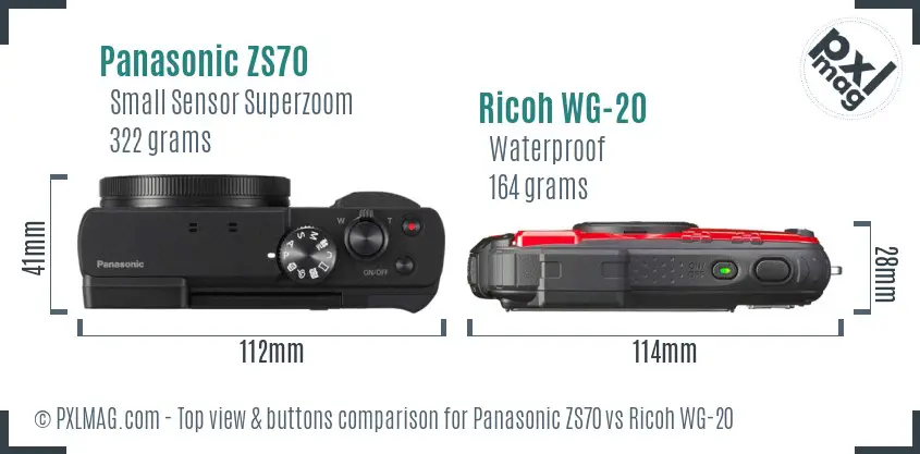 Panasonic ZS70 vs Ricoh WG-20 top view buttons comparison