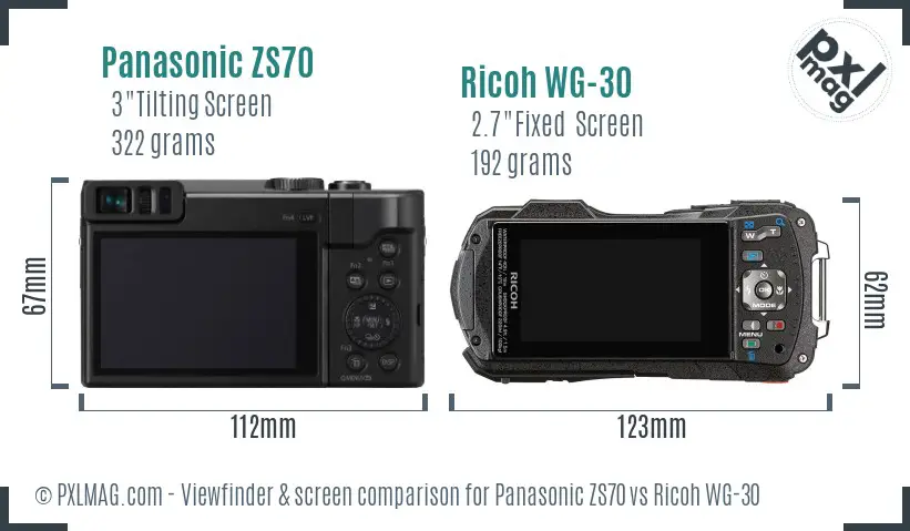 Panasonic ZS70 vs Ricoh WG-30 Screen and Viewfinder comparison