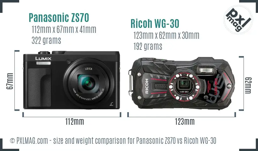 Panasonic ZS70 vs Ricoh WG-30 size comparison