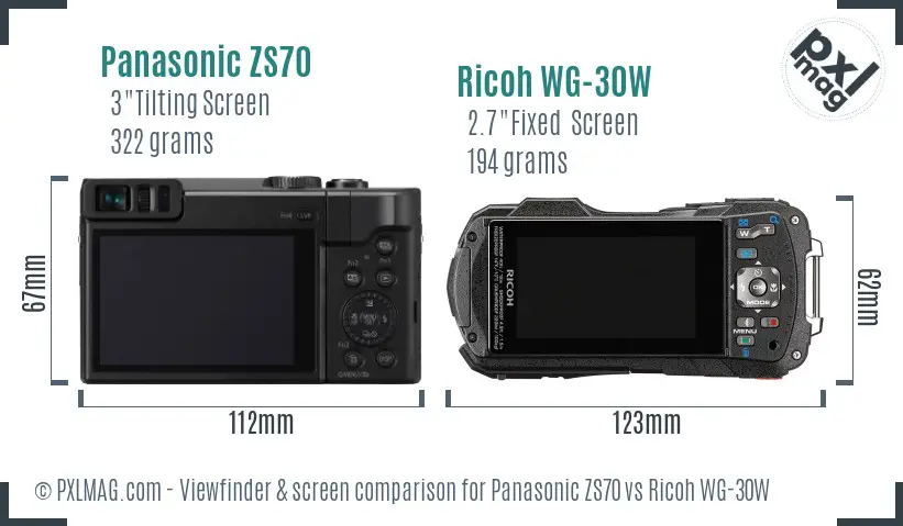 Panasonic ZS70 vs Ricoh WG-30W Screen and Viewfinder comparison