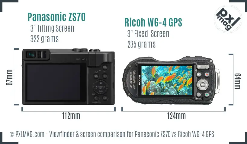 Panasonic ZS70 vs Ricoh WG-4 GPS Screen and Viewfinder comparison