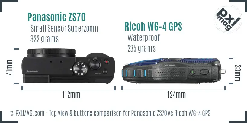 Panasonic ZS70 vs Ricoh WG-4 GPS top view buttons comparison