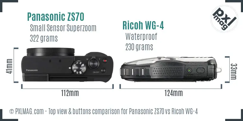 Panasonic ZS70 vs Ricoh WG-4 top view buttons comparison Panasonic ZS70 vs Ricoh WG-4 top view buttons comparison