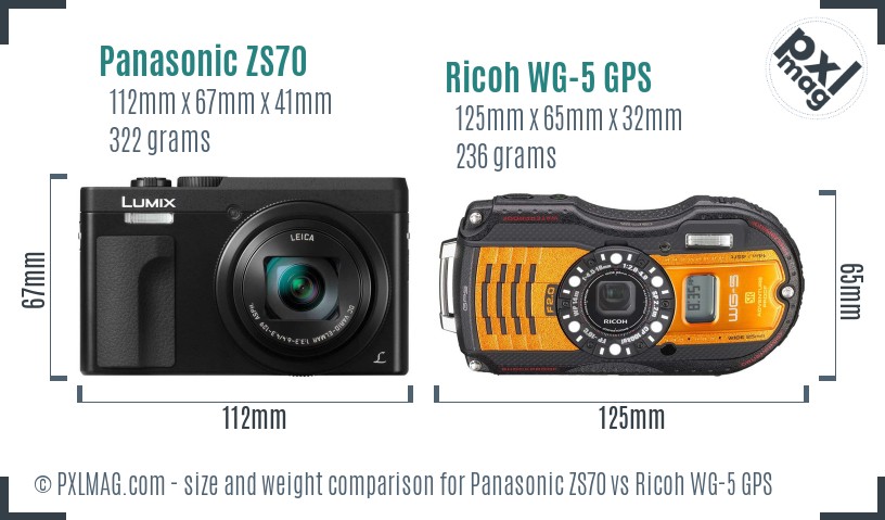 Panasonic ZS70 vs Ricoh WG-5 GPS size comparison