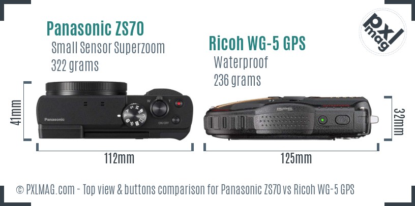 Panasonic ZS70 vs Ricoh WG-5 GPS top view buttons comparison