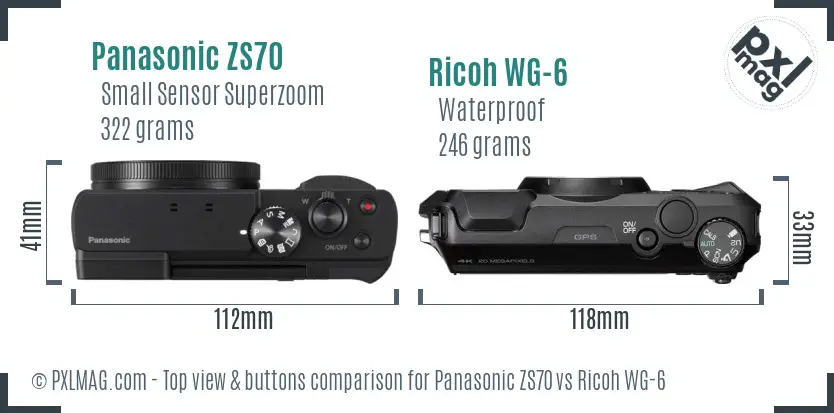 Panasonic ZS70 vs Ricoh WG-6 top view buttons comparison
