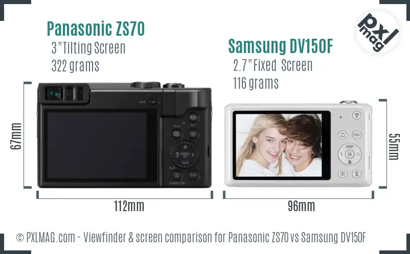 Panasonic ZS70 vs Samsung DV150F Screen and Viewfinder comparison