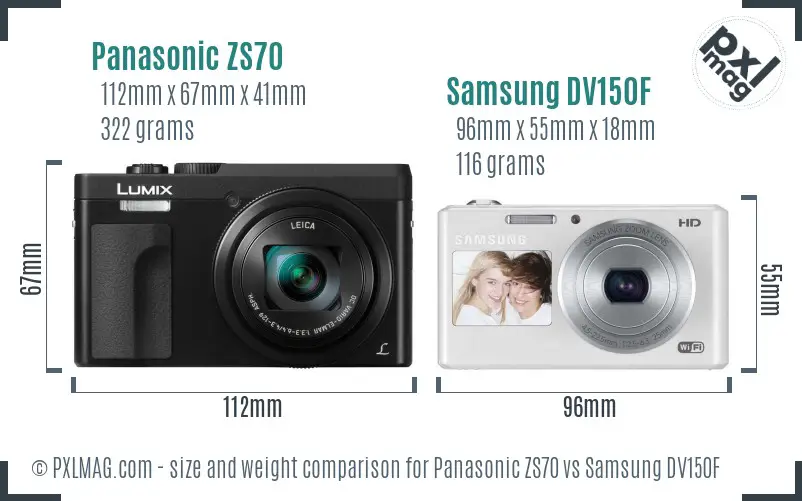 Panasonic ZS70 vs Samsung DV150F size comparison