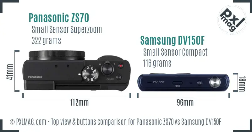 Panasonic ZS70 vs Samsung DV150F top view buttons comparison