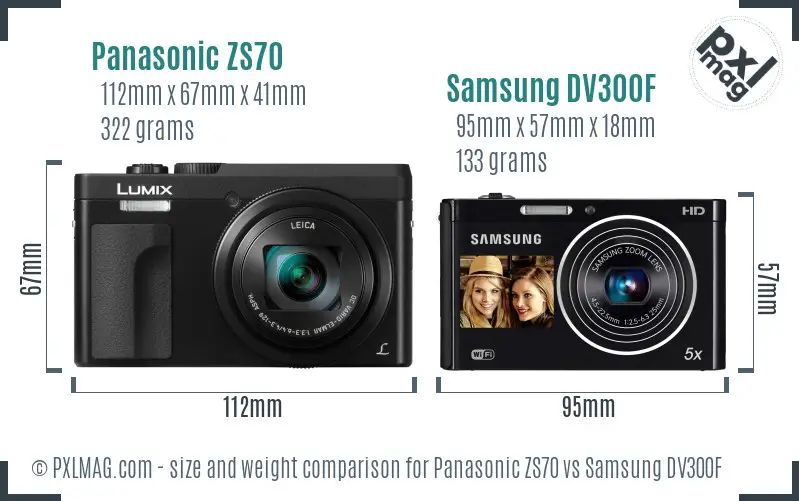 Panasonic ZS70 vs Samsung DV300F size comparison