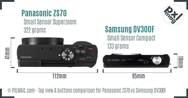 Panasonic ZS70 vs Samsung DV300F top view buttons comparison
