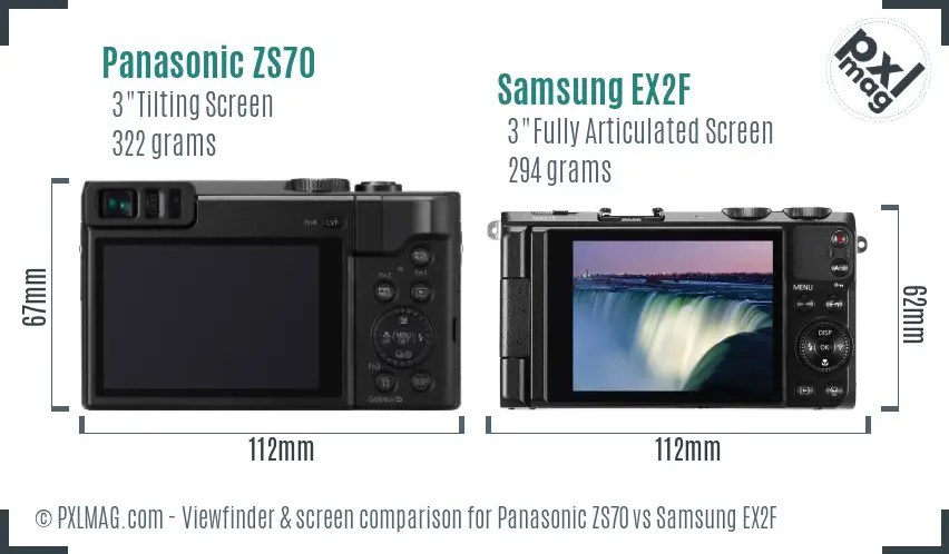Panasonic ZS70 vs Samsung EX2F Screen and Viewfinder comparison
