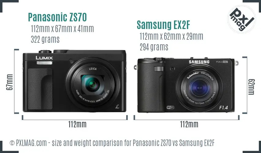 Panasonic ZS70 vs Samsung EX2F size comparison