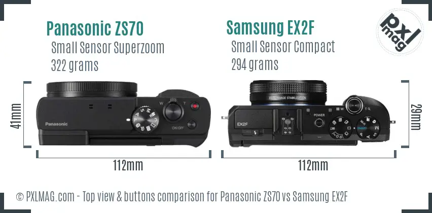 Panasonic ZS70 vs Samsung EX2F top view buttons comparison