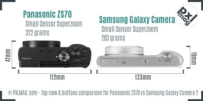 Panasonic ZS70 vs Samsung Galaxy Camera 2 top view buttons comparison