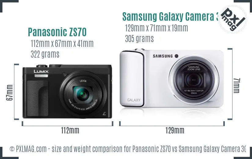 Panasonic ZS70 vs Samsung Galaxy Camera 3G size comparison