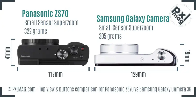 Panasonic ZS70 vs Samsung Galaxy Camera 3G top view buttons comparison