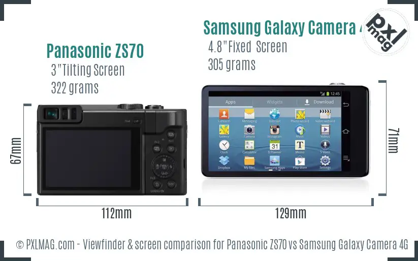 Panasonic ZS70 vs Samsung Galaxy Camera 4G Screen and Viewfinder comparison