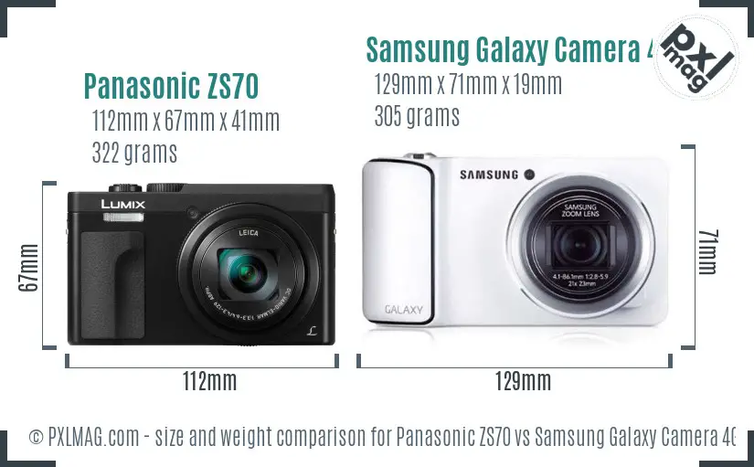 Panasonic ZS70 vs Samsung Galaxy Camera 4G size comparison