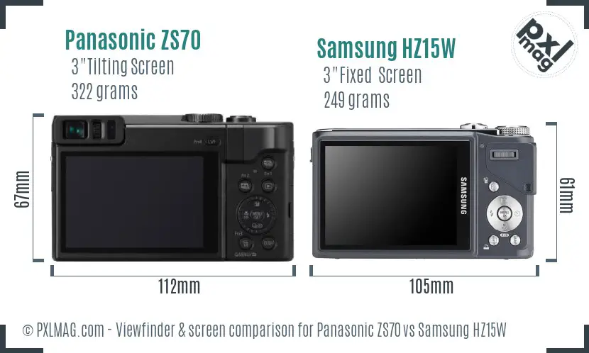 Panasonic ZS70 vs Samsung HZ15W Screen and Viewfinder comparison