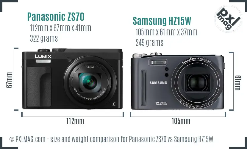 Panasonic ZS70 vs Samsung HZ15W size comparison
