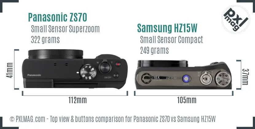 Panasonic ZS70 vs Samsung HZ15W top view buttons comparison
