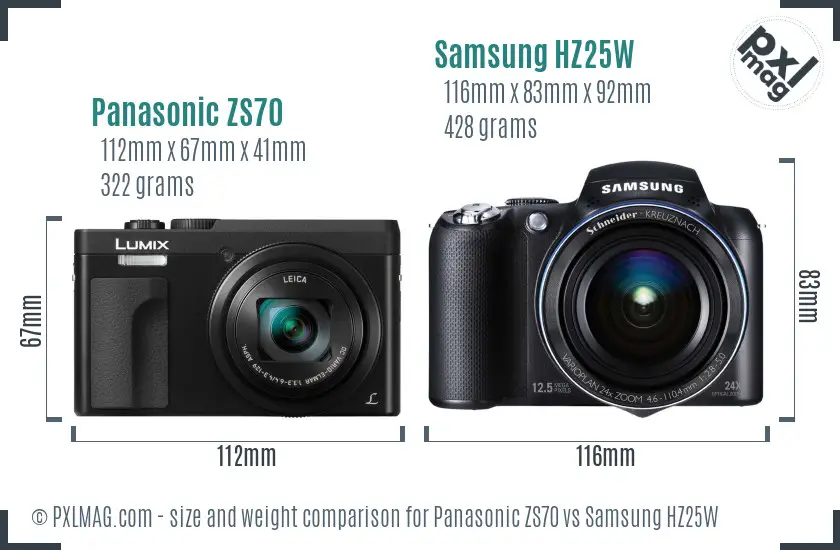 Panasonic ZS70 vs Samsung HZ25W size comparison