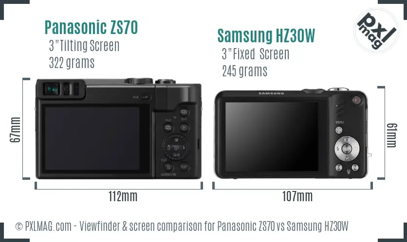 Panasonic ZS70 vs Samsung HZ30W Screen and Viewfinder comparison