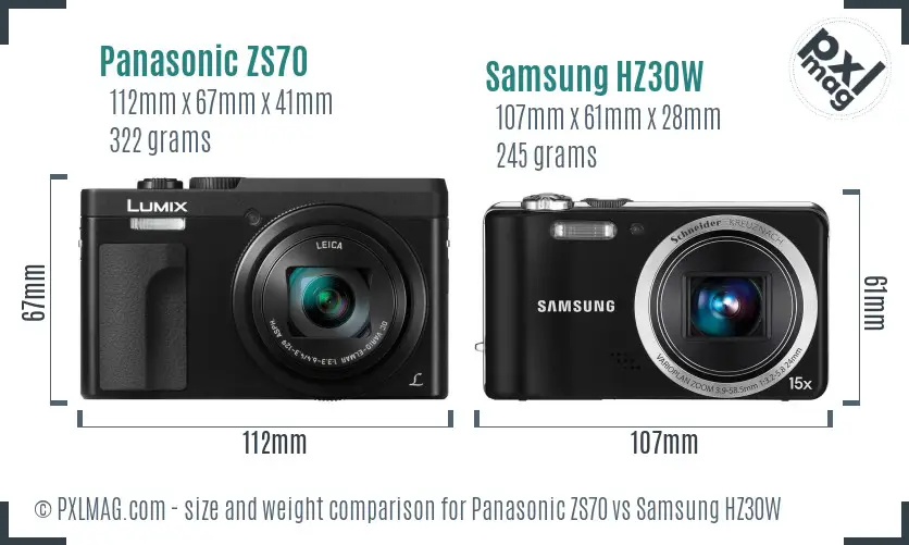 Panasonic ZS70 vs Samsung HZ30W size comparison