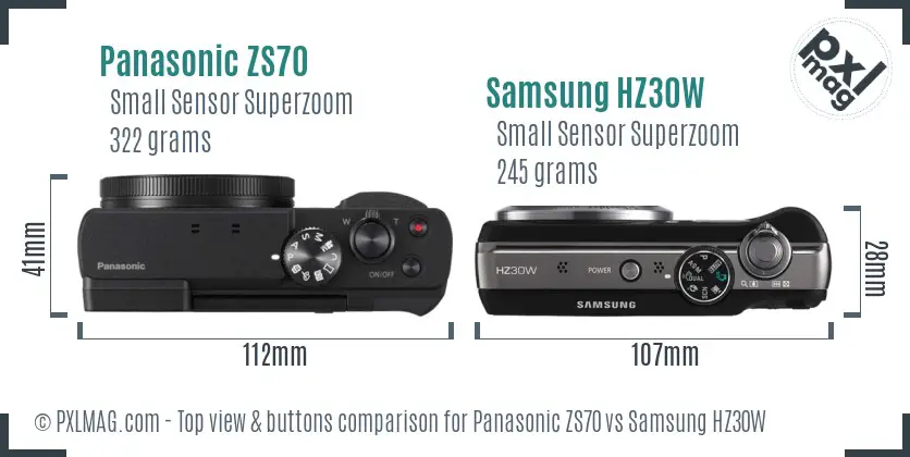 Panasonic ZS70 vs Samsung HZ30W top view buttons comparison