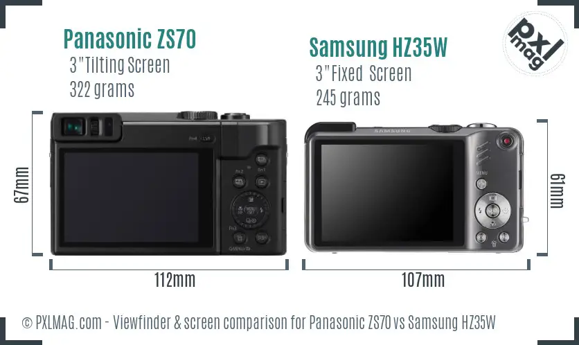 Panasonic ZS70 vs Samsung HZ35W Screen and Viewfinder comparison