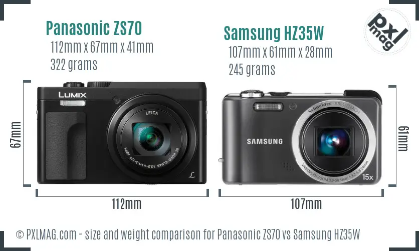 Panasonic ZS70 vs Samsung HZ35W size comparison