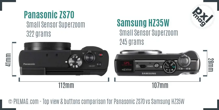 Panasonic ZS70 vs Samsung HZ35W top view buttons comparison