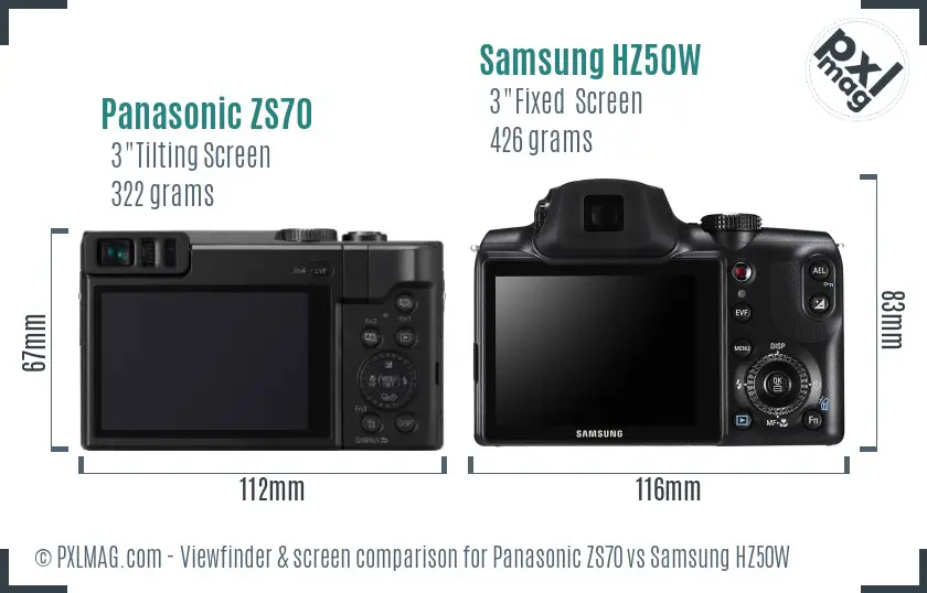 Panasonic ZS70 vs Samsung HZ50W Screen and Viewfinder comparison