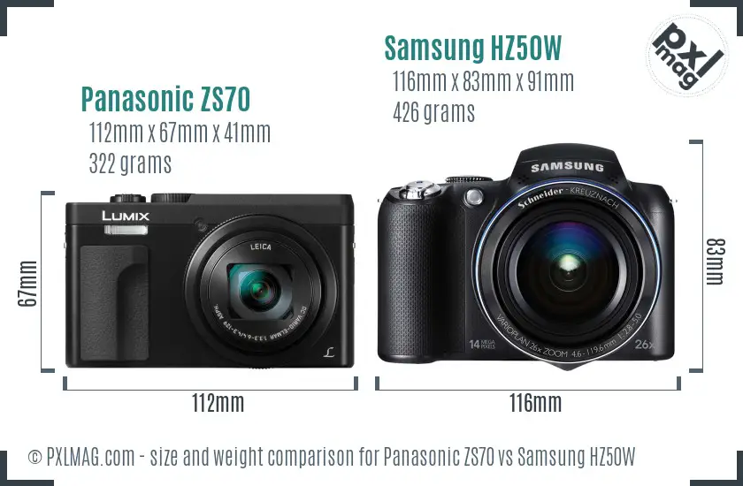 Panasonic ZS70 vs Samsung HZ50W size comparison