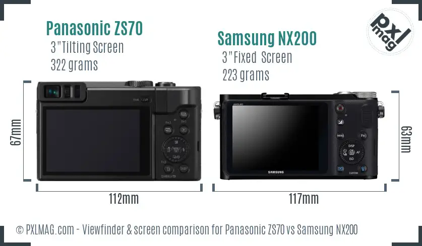 Panasonic ZS70 vs Samsung NX200 Screen and Viewfinder comparison