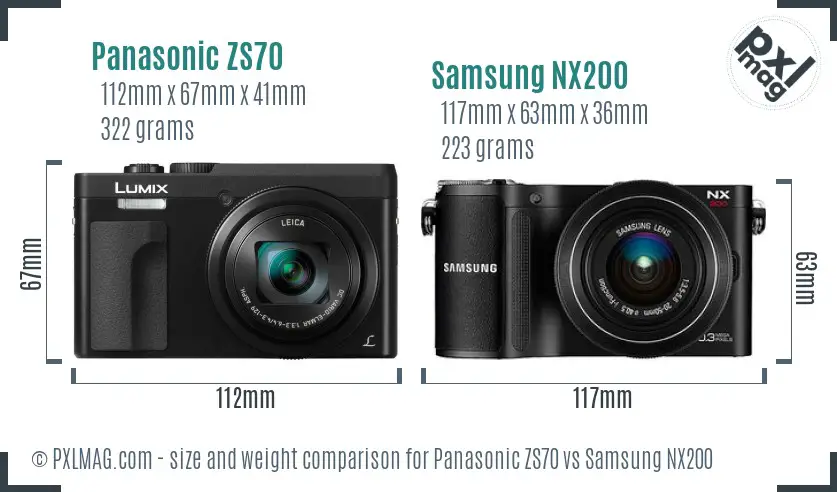 Panasonic ZS70 vs Samsung NX200 size comparison