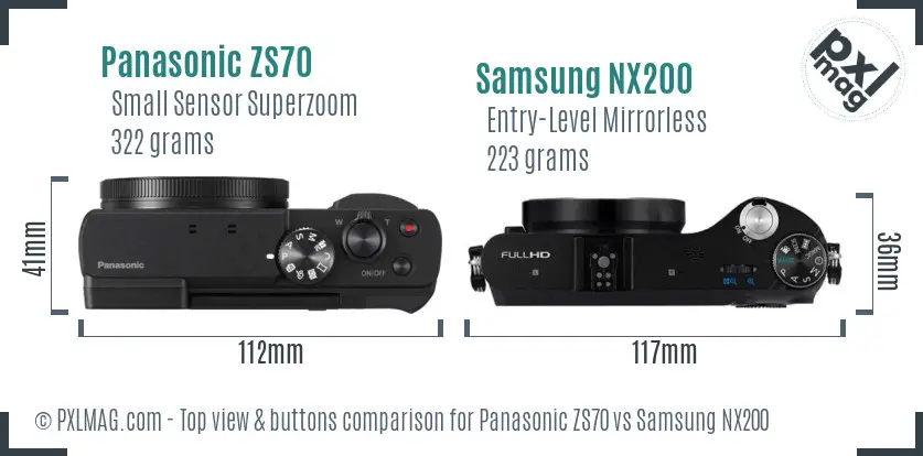 Panasonic ZS70 vs Samsung NX200 top view buttons comparison