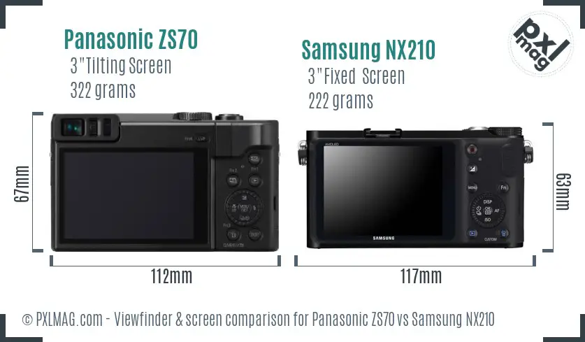 Panasonic ZS70 vs Samsung NX210 Screen and Viewfinder comparison