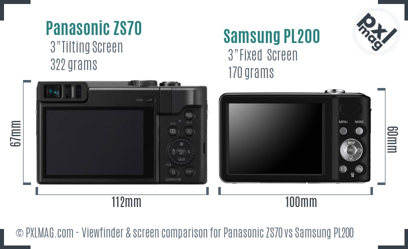 Panasonic ZS70 vs Samsung PL200 Screen and Viewfinder comparison