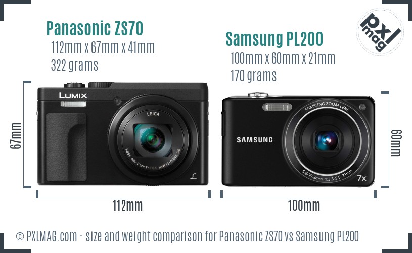 Panasonic ZS70 vs Samsung PL200 size comparison