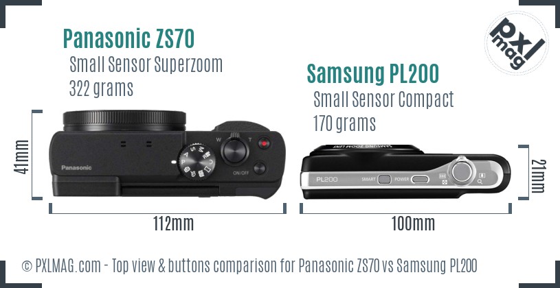 Panasonic ZS70 vs Samsung PL200 top view buttons comparison